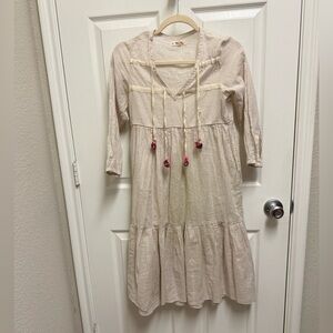 Lemlem Cream Metallic Tiered Midi Dress